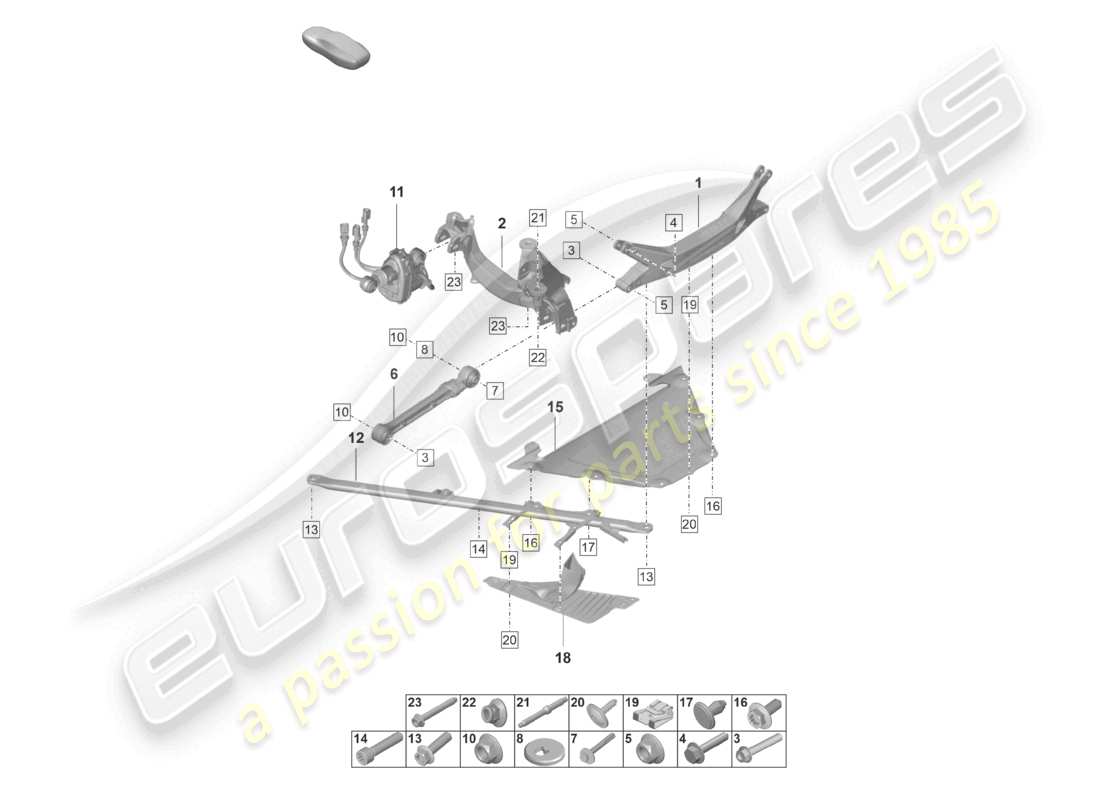 porsche 2022 (992-1 gt3/rs/st) schema delle parti della traversa dell'assale posteriore
