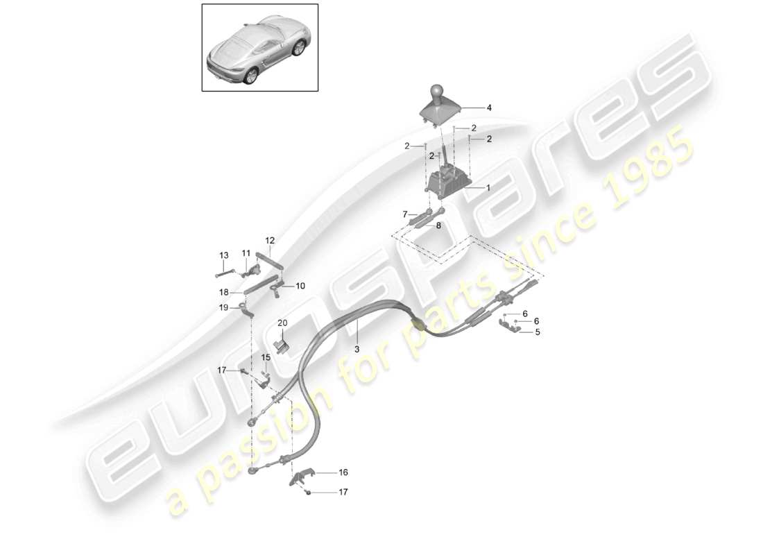 porsche 2024 (718 cayman) meccanismo di selezione cambio manuale schema delle parti
