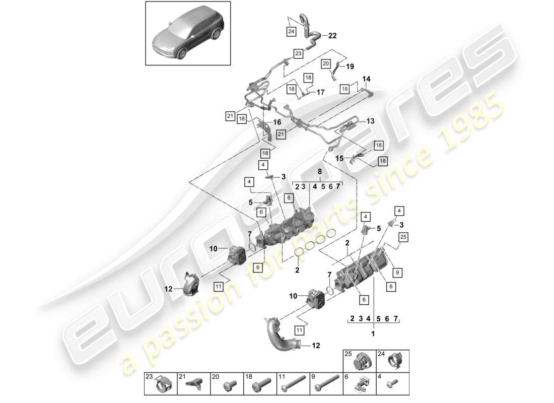 porsche 2022 (cayenne e3 9ya/9yb) adattatore per valvola a farfalla del collettore di aspirazione per ventilazione del serbatoio del carburante diagramma delle parti