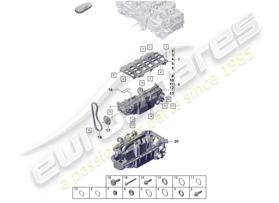 porsche 2022 (992-1 gt3/rs/st) diagramma delle parti della pompa dell'olio del motore (press./lubr. dell'olio)