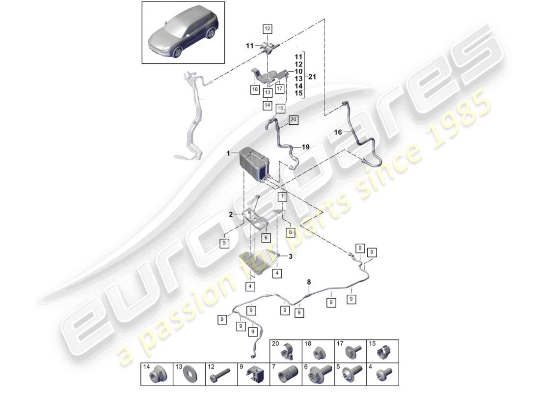 porsche 2022 (cayenne e3 9ya/9yb) contenitore di carbone attivo schema delle parti