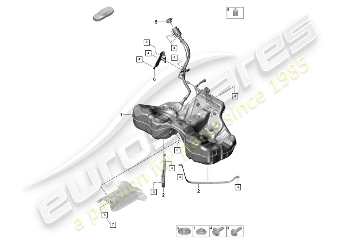 porsche 2024 (panamera 971-2) serbatoio carburante con accessori schema delle parti