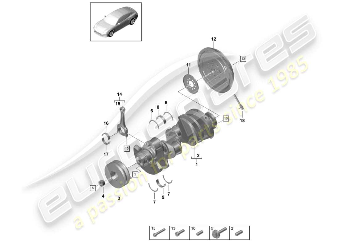 porsche 2021 (panamera 971-1) biella dell'albero motore volano bimassa diagramma delle parti