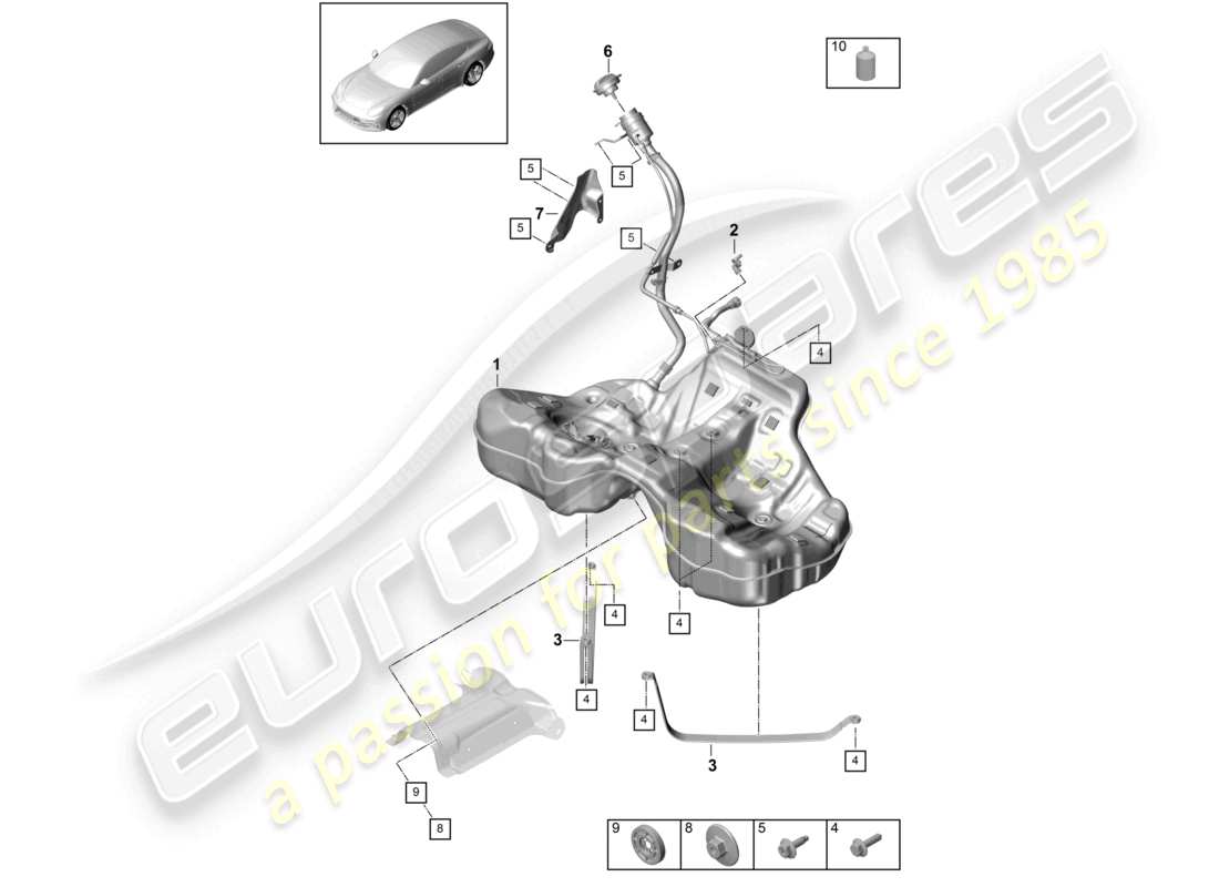 porsche 2021 (panamera 971-1) serbatoio carburante con accessori schema delle parti