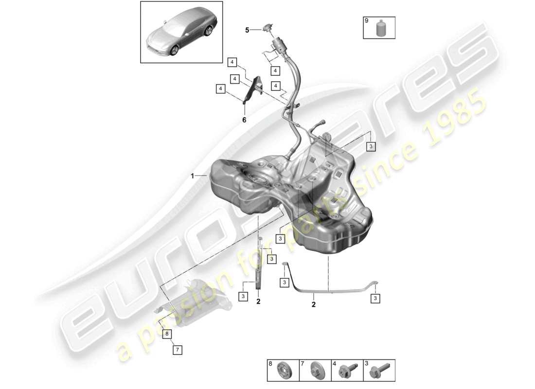 porsche 2021 (panamera 971-1) serbatoio carburante con accessori schema delle parti