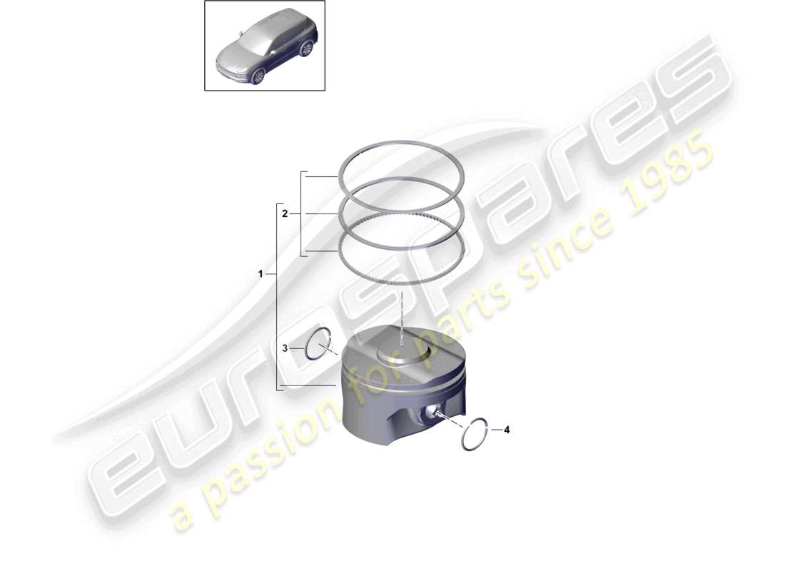 porsche 2023 (cayenne e3 9ya/9yb) pistone completo, fascia elastica attenzione: non è consentita l'installazione mista di componenti di produttori diversi. quando si sostituiscono singoli componenti, utilizzare solo il produttore attualmente installato. è possibile cambiare produttore quando si sostituiscono tutti i componenti montati. diagramma dei componenti