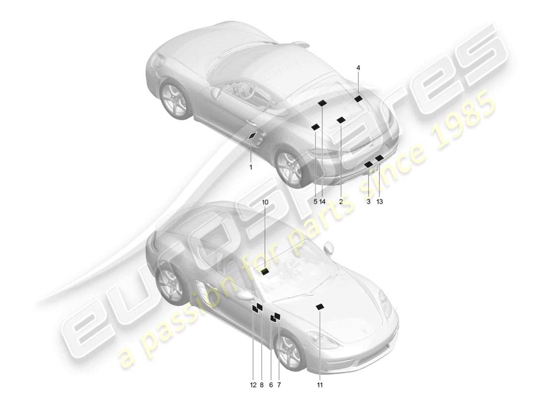 porsche 2024 (718 cayman) segnali/avvisi schema delle parti