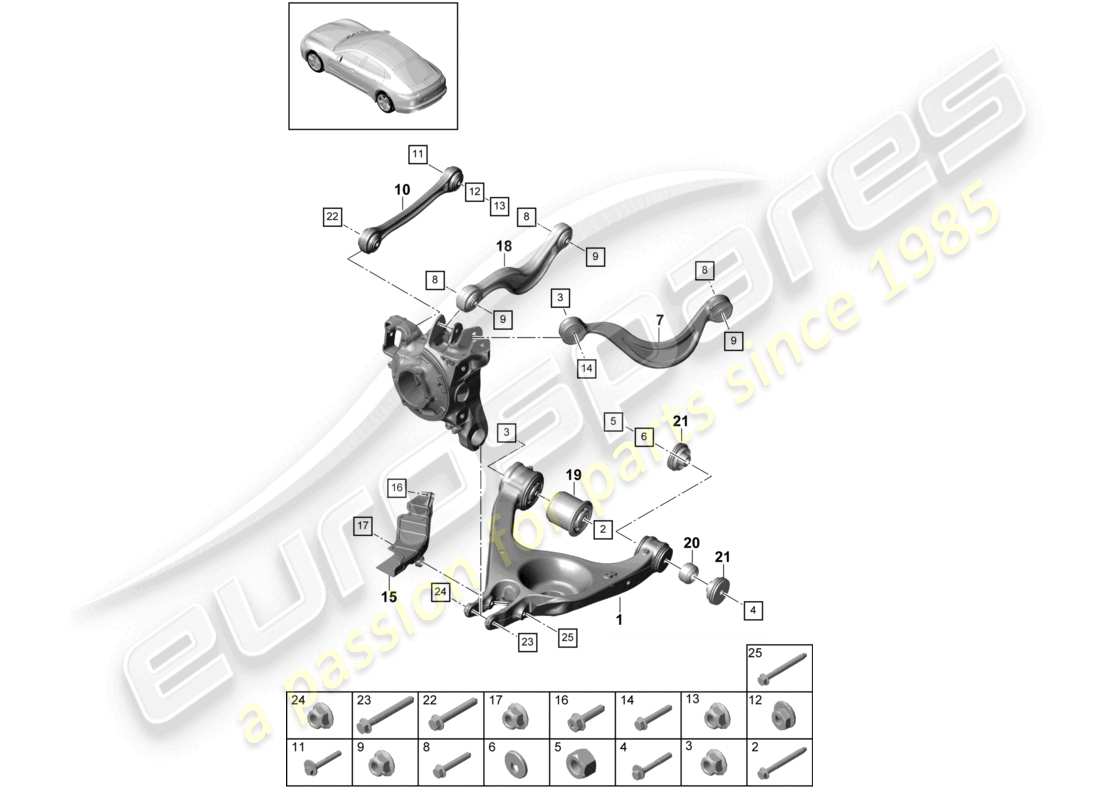 porsche 2021 (panamera 971-1) forcella posteriore diagramma delle parti