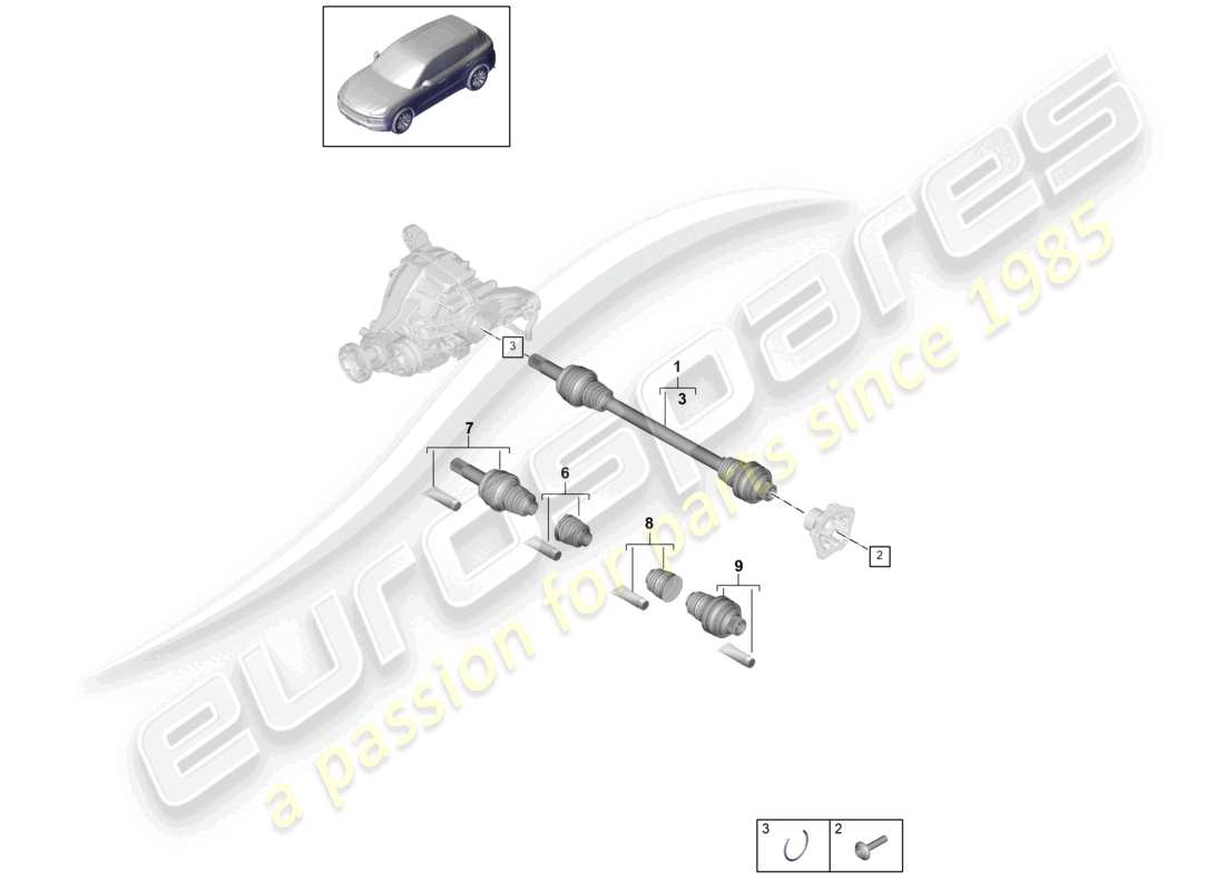 porsche 2022 (cayenne e3 9ya/9yb) albero di trasmissione assale posteriore diagramma delle parti