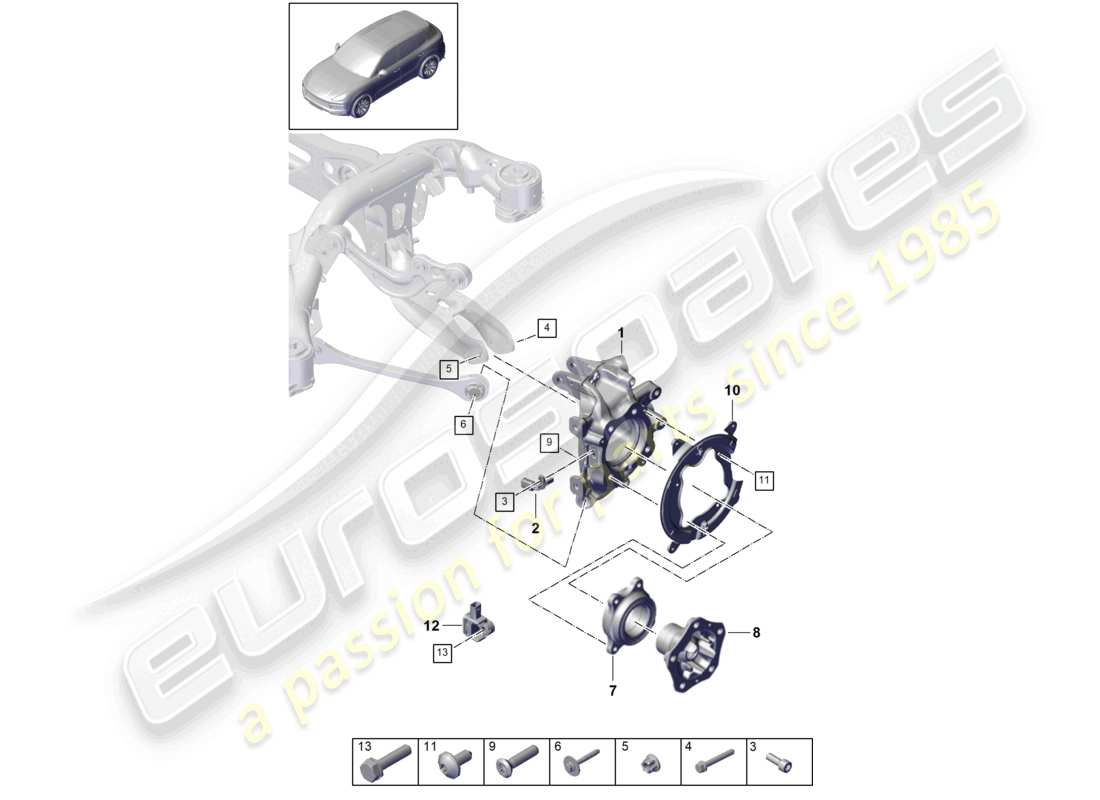 porsche 2023 (cayenne e3 9ya/9yb) supporto ruota mozzo ruota diagramma delle parti