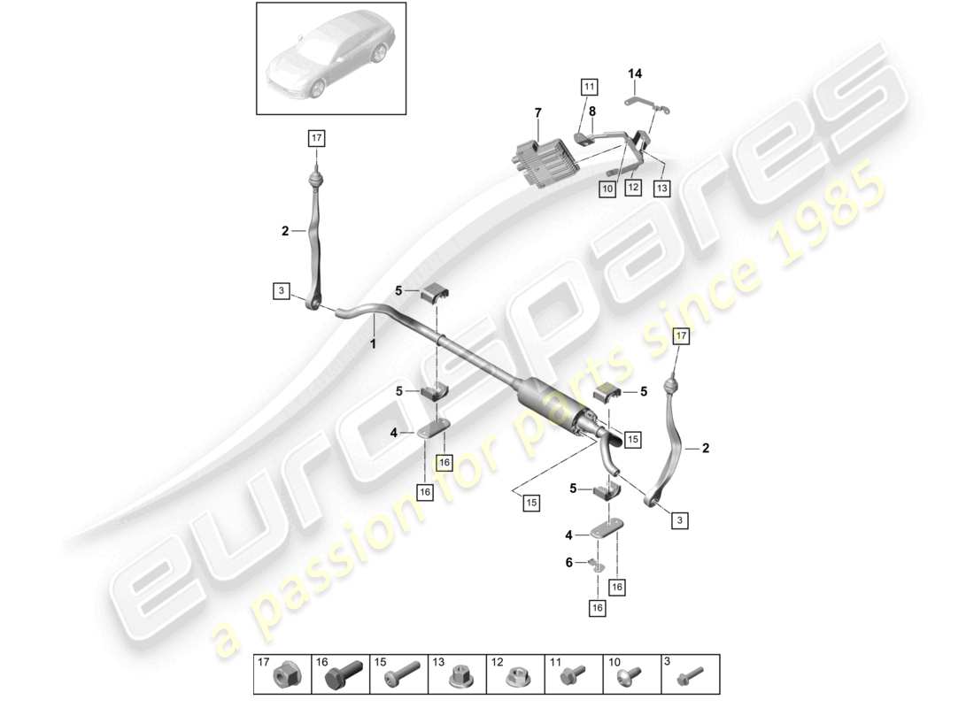porsche 2021 (panamera 971-1) barra antirollio per veicoli con stabilizzazione elettronica del rollio schema dei componenti