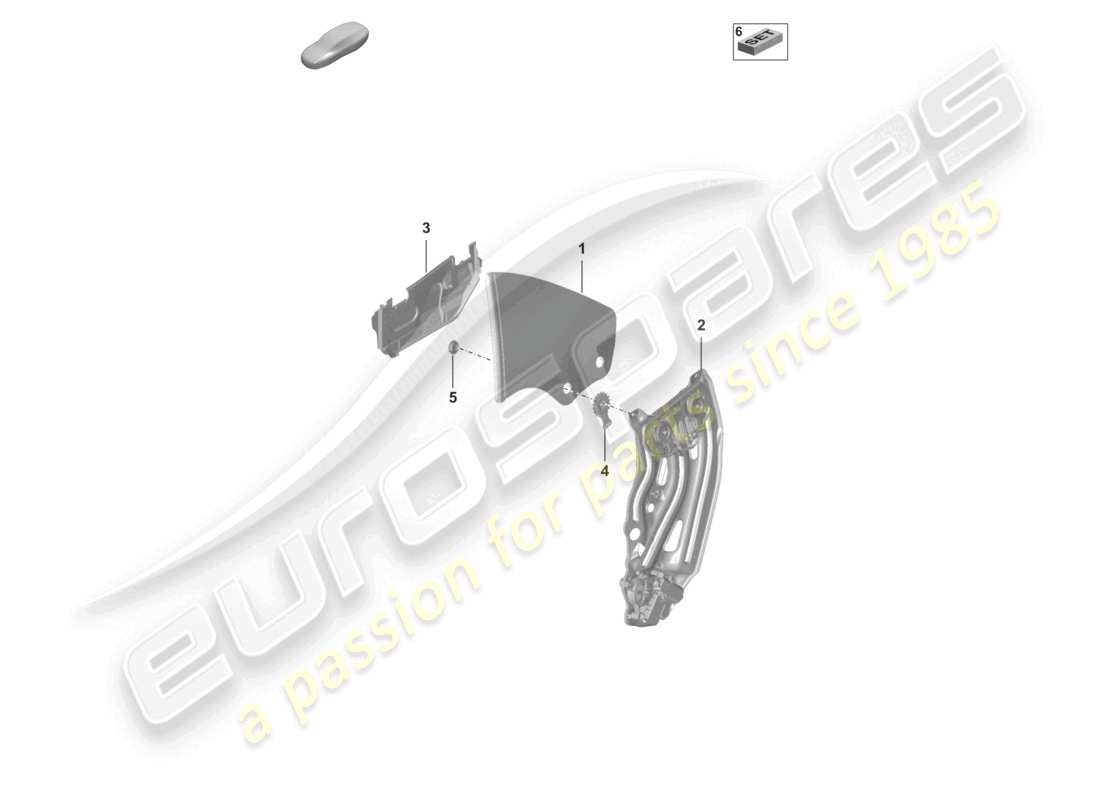 porsche 2023 (992-1 turbo / s) schema delle parti del finestrino laterale