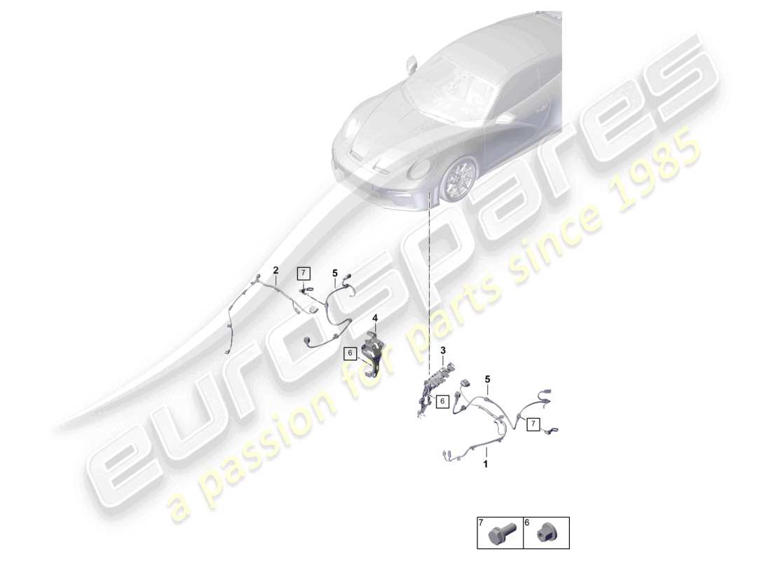 porsche 2025 (992-2 gt3) set di cablaggio per paraurti set di cablaggio per il cablaggio anteriore per il sistema frenante antibloccaggio - abs - schema dei componenti