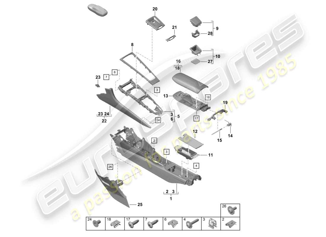 porsche 2021 (718 cayman gt4) console centrale diagramma delle parti