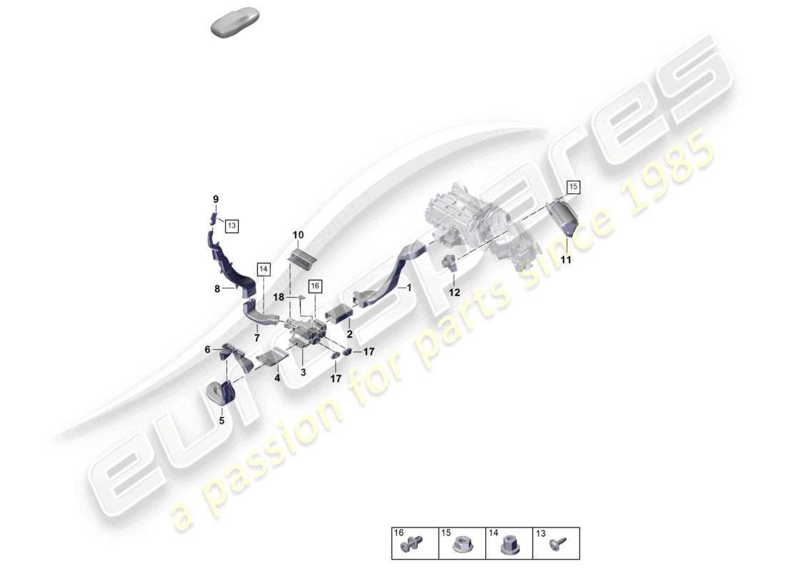 porsche 2026 (panamera 976) schema delle parti di ventilazione del sistema di climatizzazione dell'abitacolo della guida dell'aria 4-zone