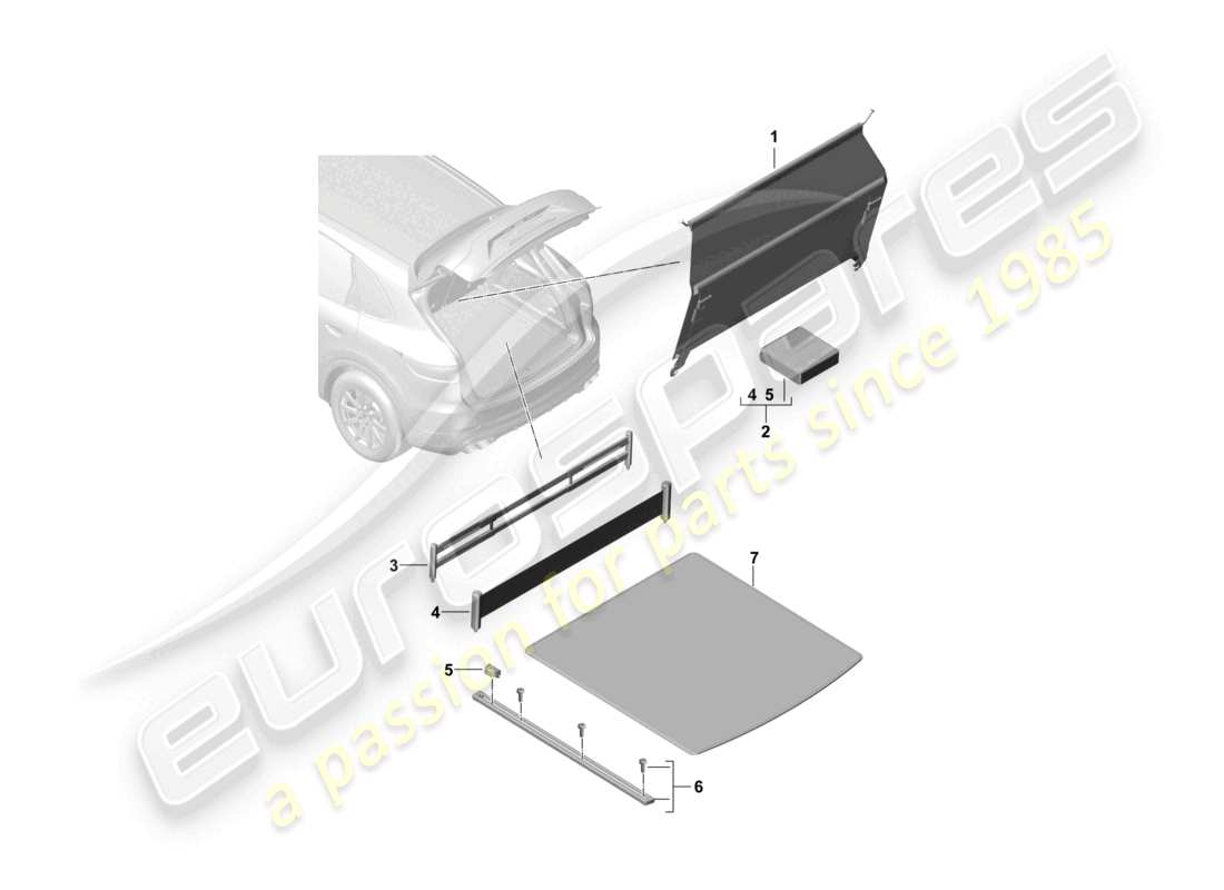 porsche 2022 (cayenne e3 9ya/9yb) rivestimento del vano bagagli sistema del vano bagagli rete divisoria schema delle parti