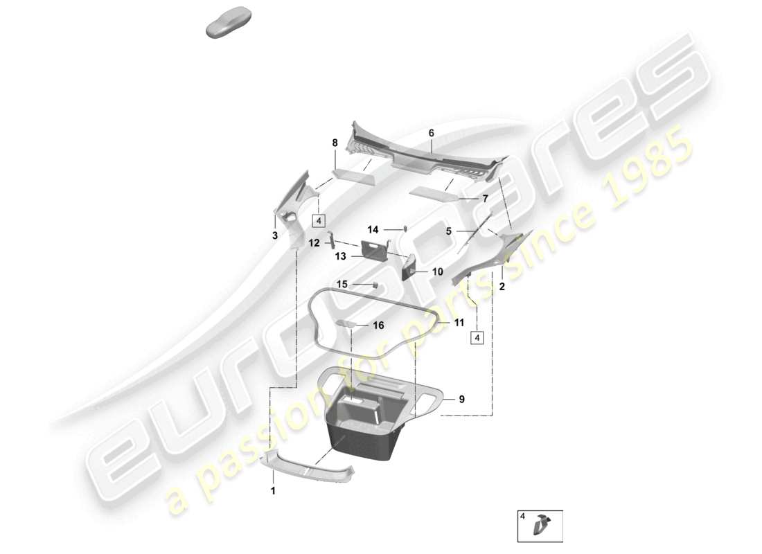 porsche 2025 (macan-e) rivestimento del vano bagagli - serratura diagramma delle parti