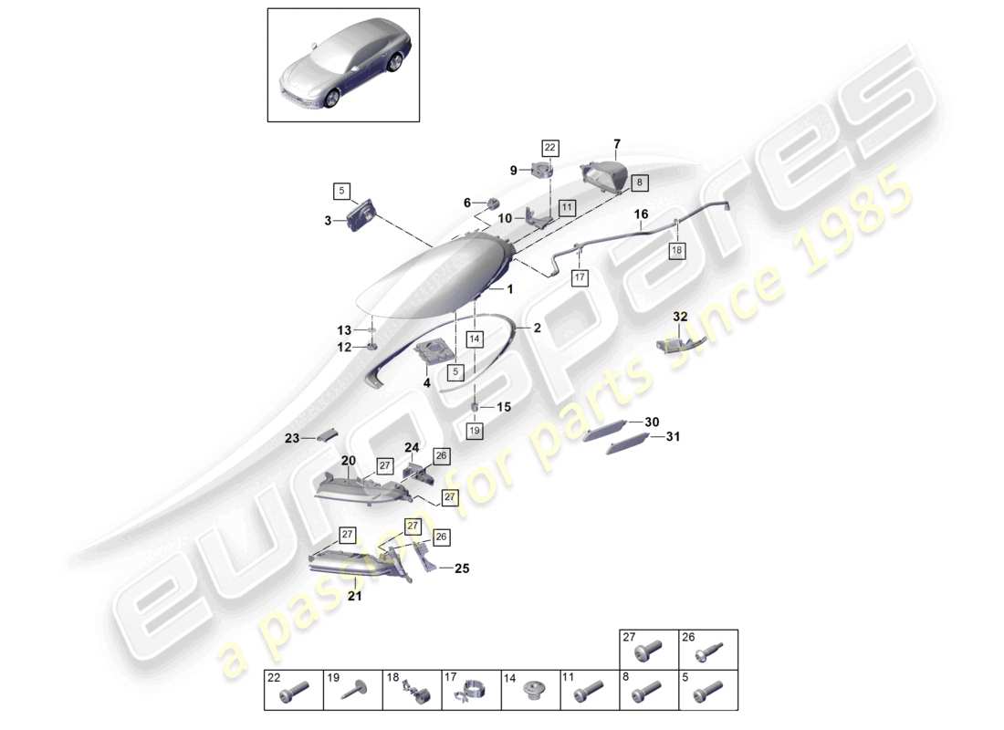 porsche 2021 (panamera 971-1) fari a led ripetitore di indicatori di direzione fendinebbia schema delle parti