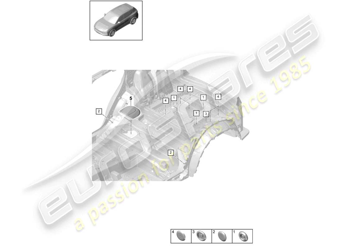 porsche 2022 (cayenne e3 9ya/9yb) tappi interni sottoscocca posteriore diagramma delle parti