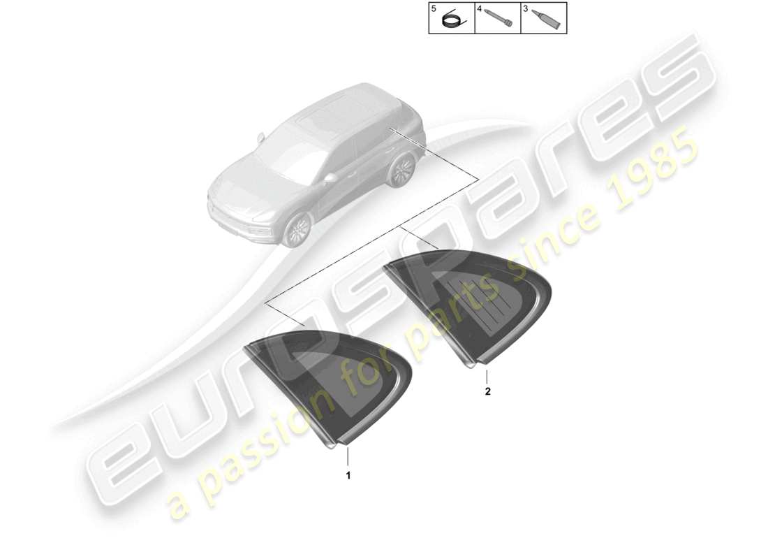 porsche 2022 (cayenne e3 9ya/9yb) schema delle parti del finestrino laterale posteriore