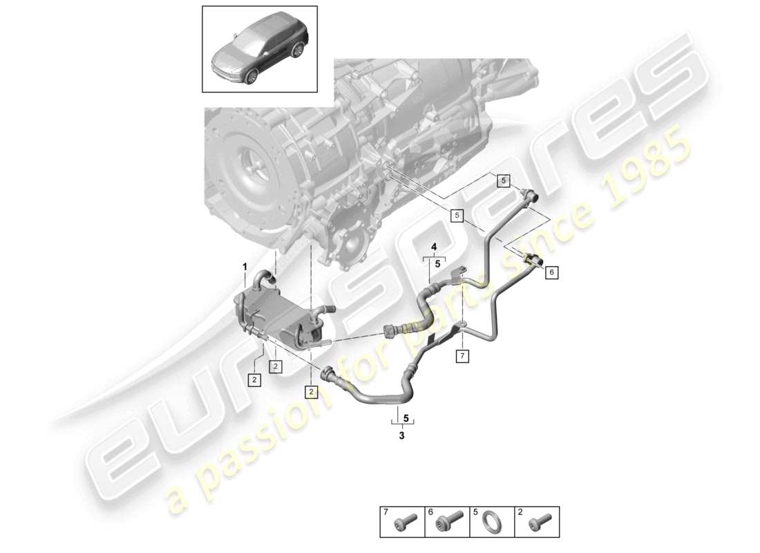 porsche 2022 (cayenne e3 9ya/9yb) 8-speed cambio automatico per veicoli con trazione ibrida radiatore olio cambio tubo olio schema ricambi