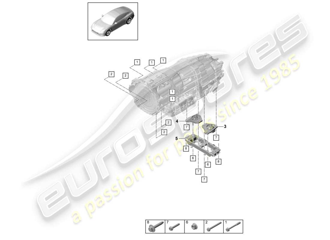 porsche 2021 (panamera 971-1) parti di montaggio per motore e trasmissione schema delle parti del supporto della trasmissione