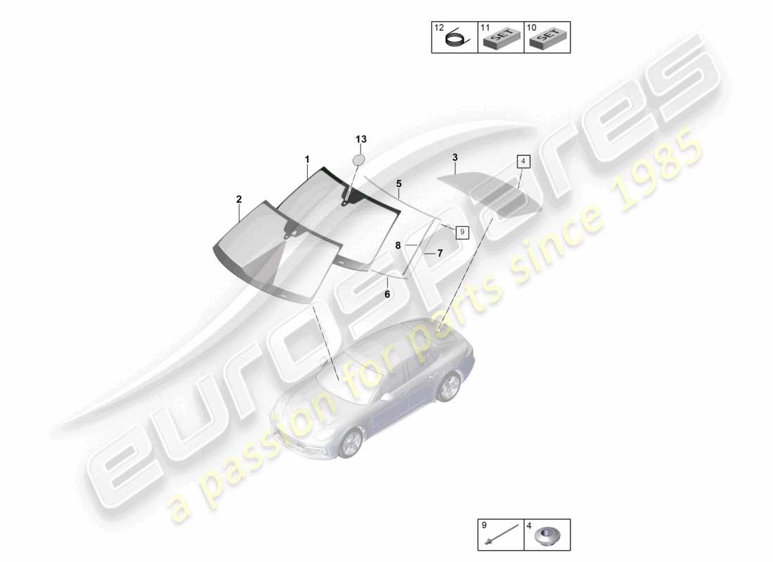 porsche 2021 (panamera 971-1) parabrezza lunotto posteriore diagramma delle parti