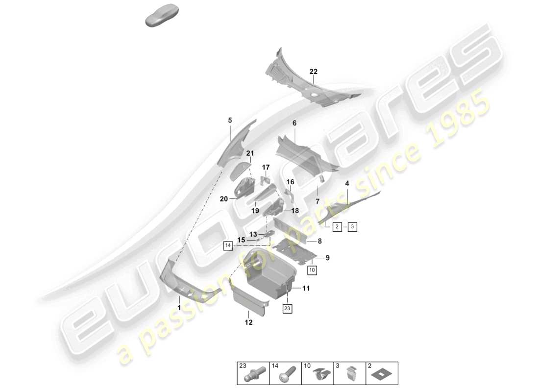 porsche 2020 (taycan 9j1-1) rivestimento vano bagagli diagramma delle parti