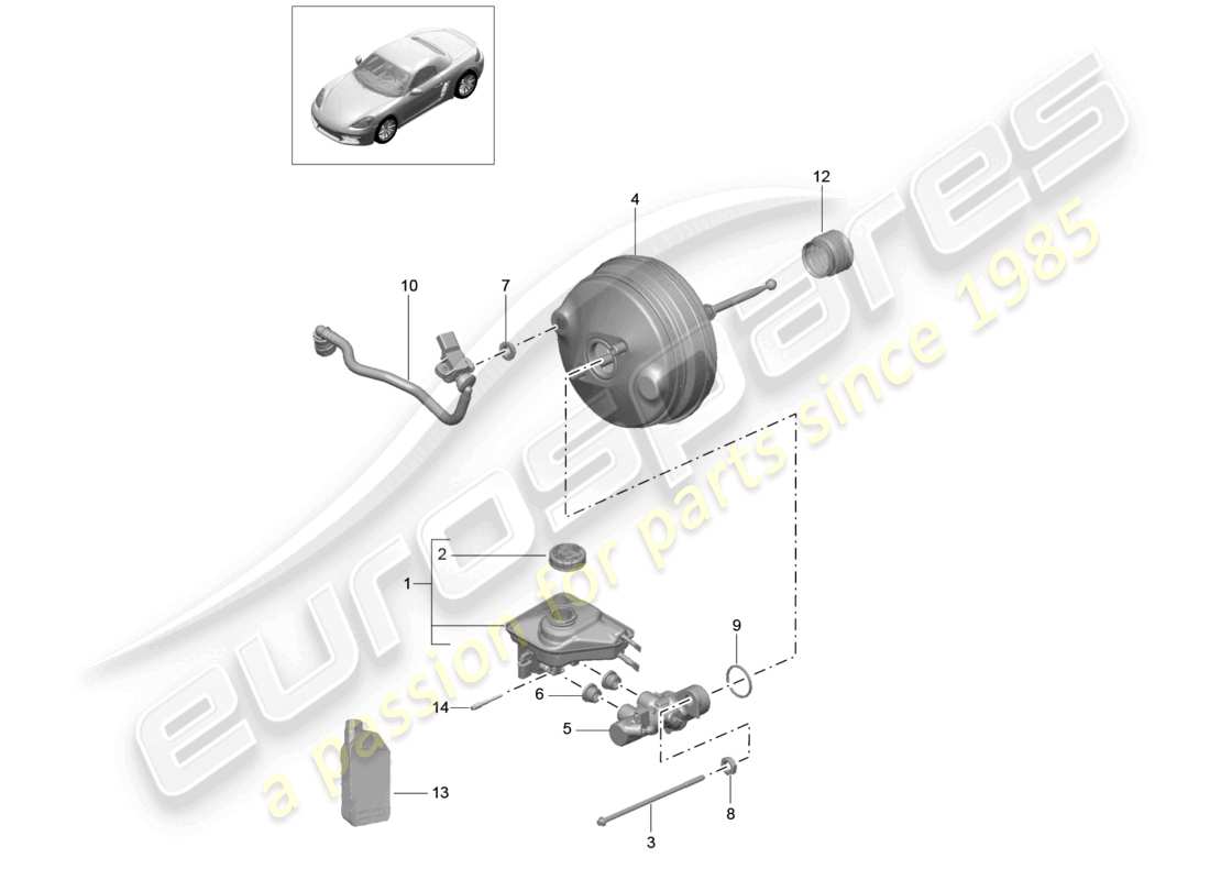 porsche 2023 (718 boxster) cilindro principale del freno servofreno diagramma delle parti