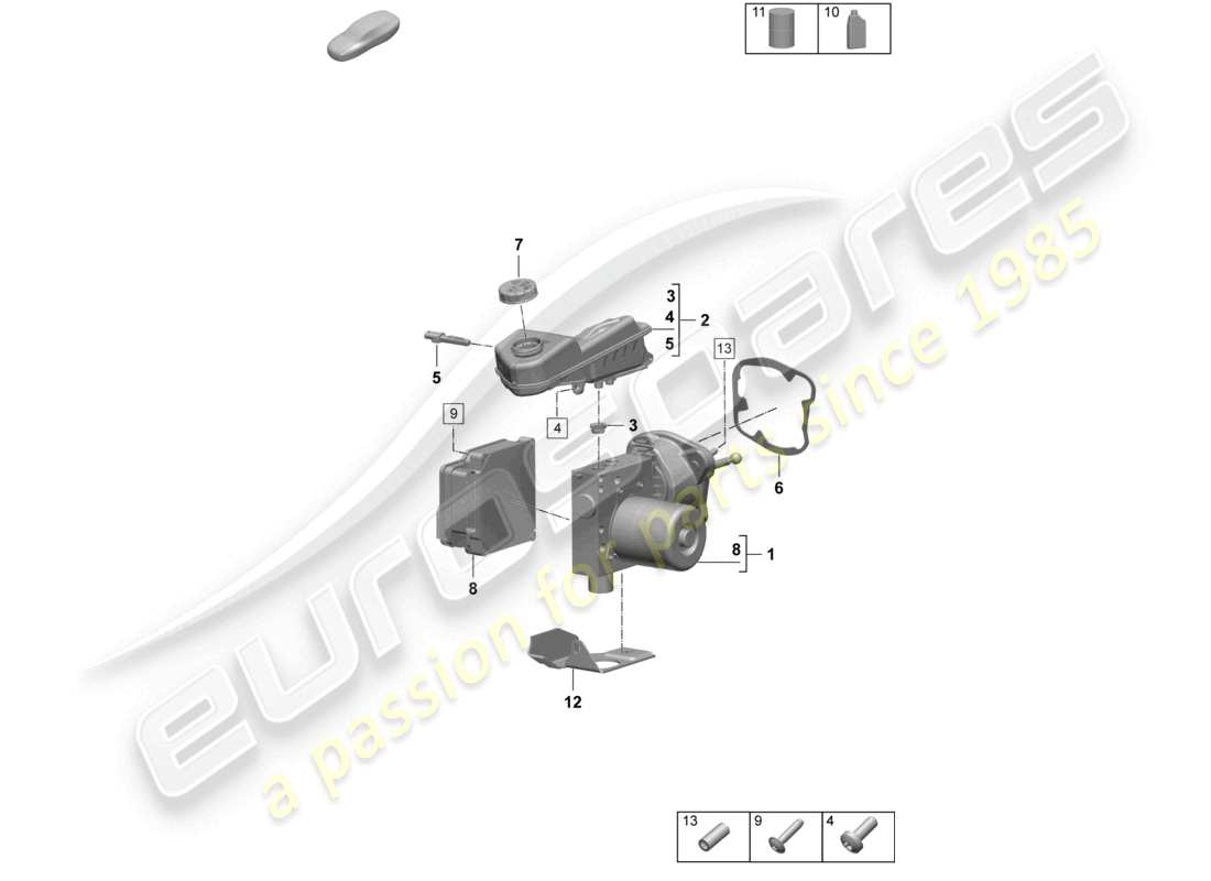 porsche 2025 (macan-e) serbatoio del servofreno con parti di fissaggio cilindro principale del freno tandem diagramma delle parti
