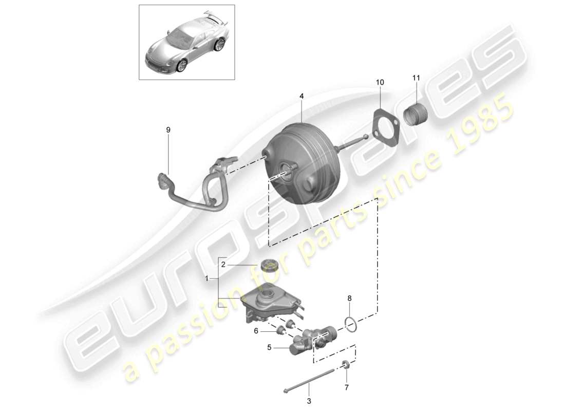 porsche 2021 (991-2 r/gt3/rs) cilindro principale del freno servofreno d >>- mj 2017 diagramma delle parti