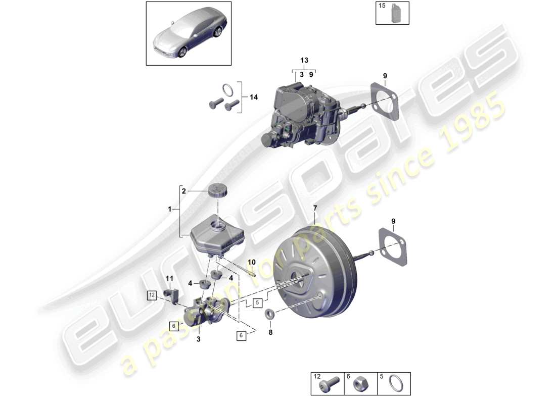 porsche 2021 (panamera 971-1) cilindro principale del freno servofreno diagramma delle parti