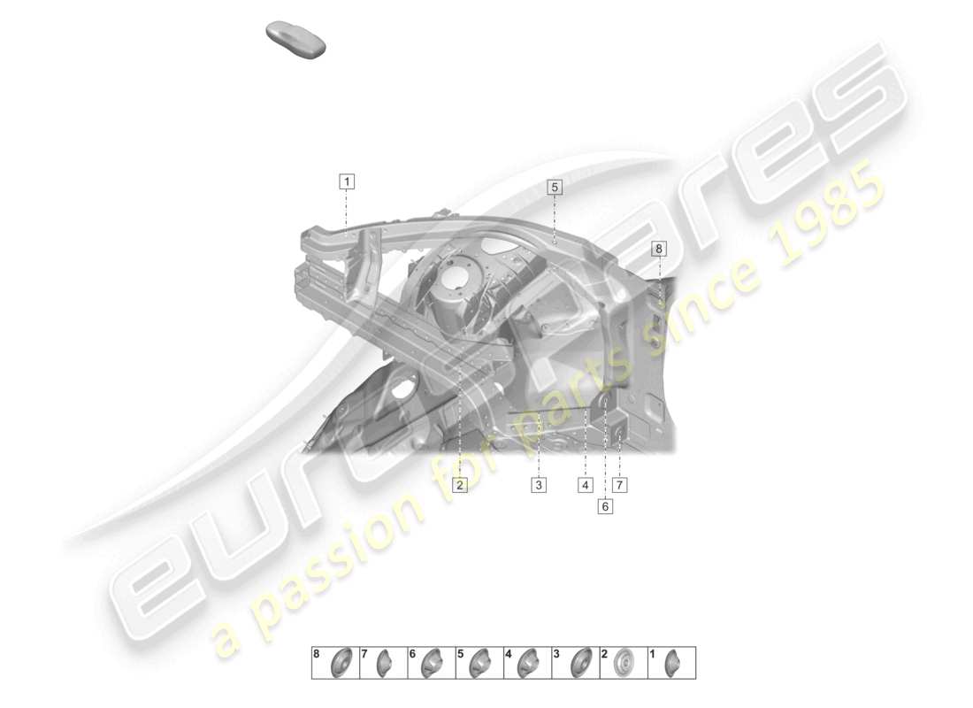 porsche 2020 (taycan 9j1-1) diagramma delle parti del longherone esterno anteriore del passaruota