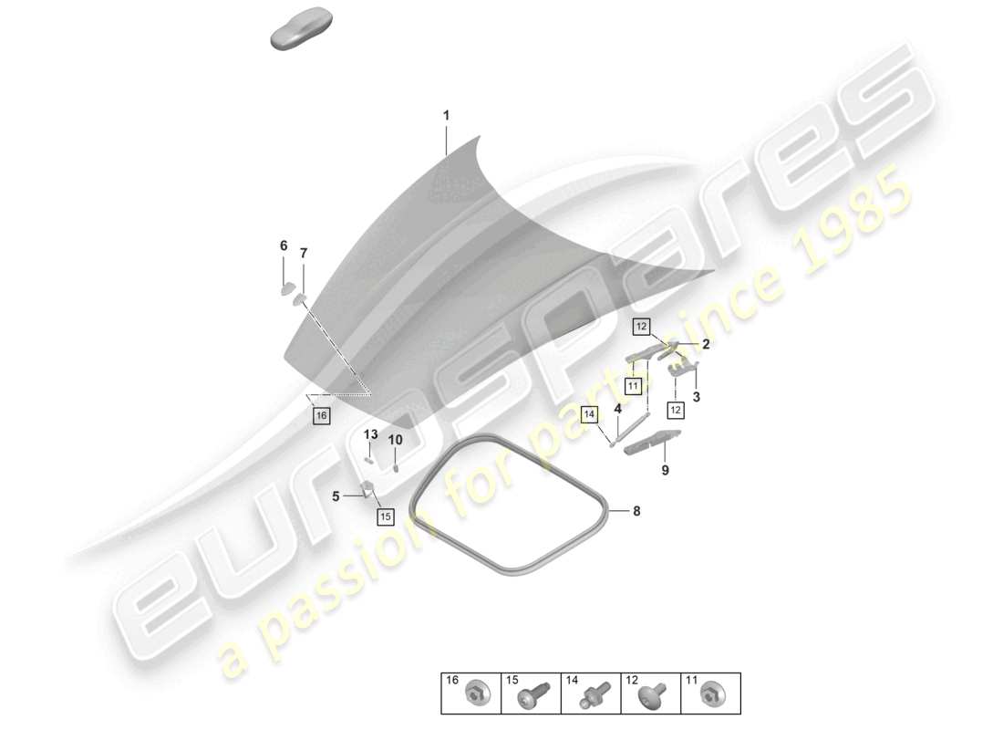 porsche 2021 (992-1) diagramma delle parti del cofano