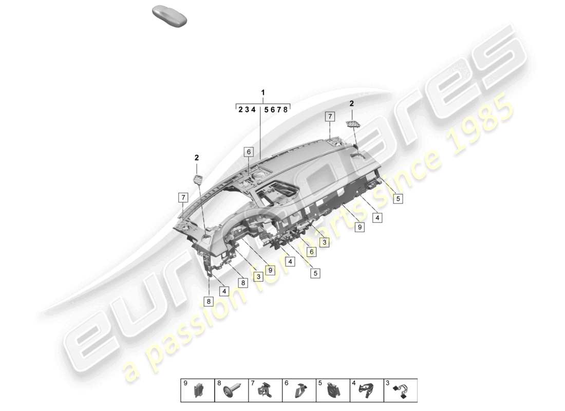 porsche 2025 (macan-e) rivestimento del cruscotto parte superiore diagramma delle parti