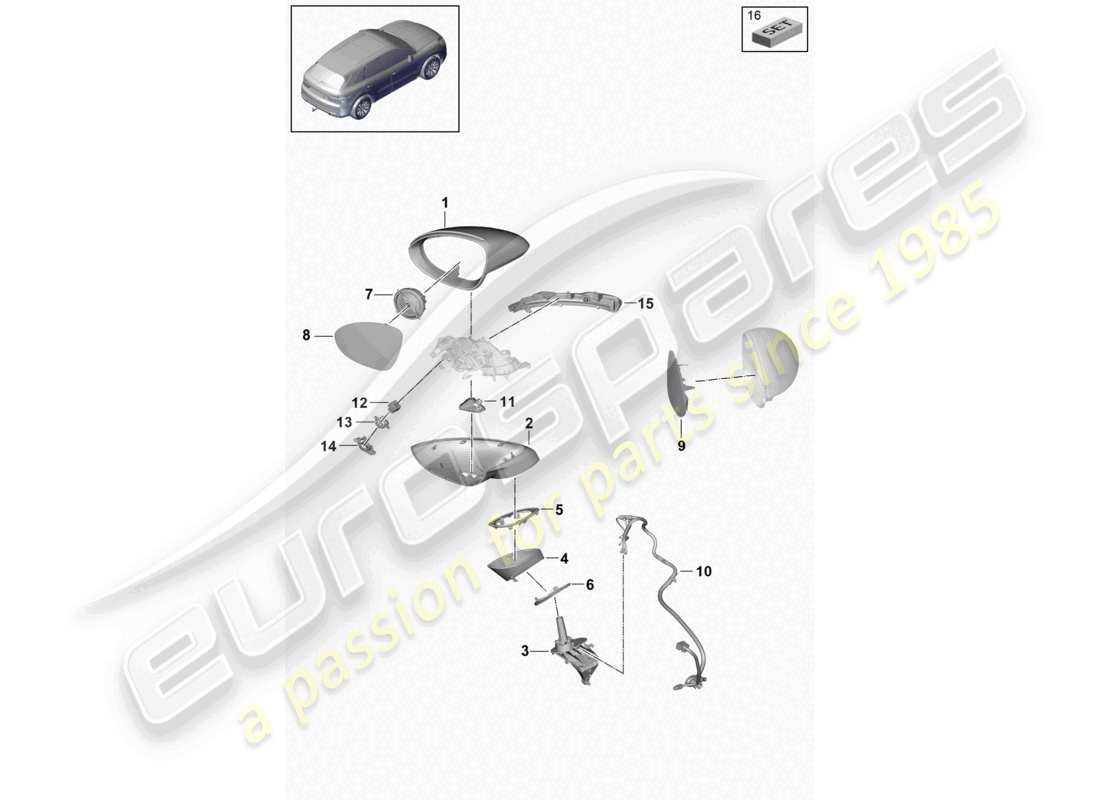 porsche 2022 (cayenne e3 9ya/9yb) specchietto retrovisore interno specchietto retrovisore esterno accessori schema delle parti