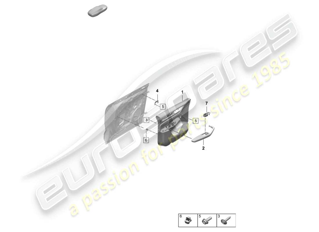 porsche 2025 (macan-e) pannelli di rivestimento delle porte porte anteriori per modelli con bracciolo rivestito in similpelle (similpelle) illuminazione interna comfort schema dei componenti