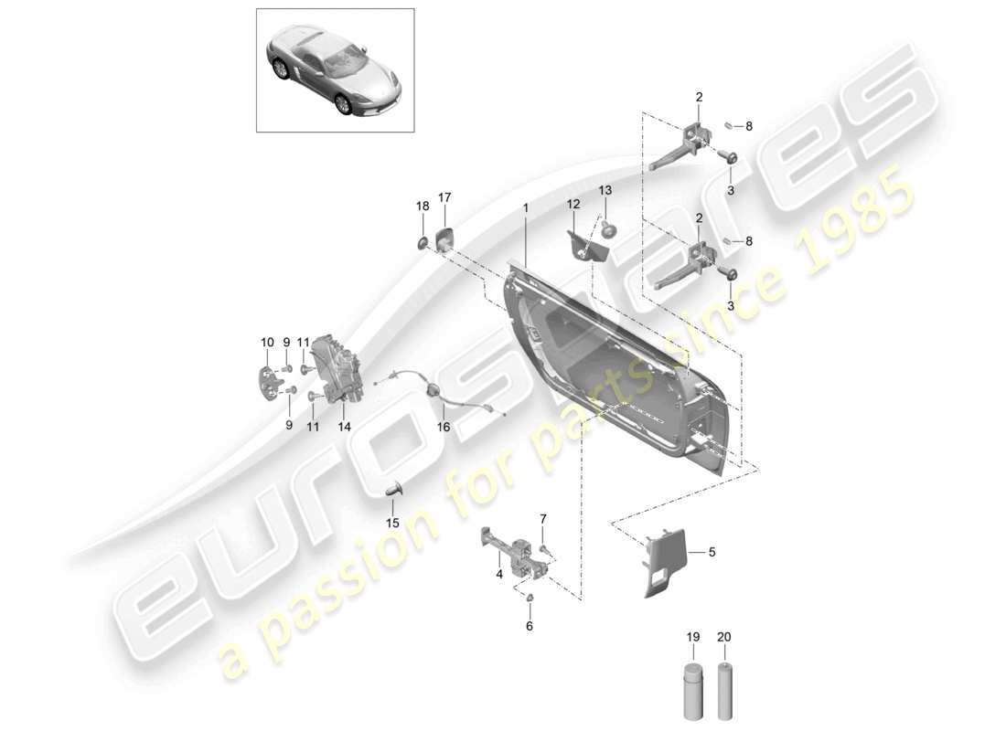 porsche 2024 (718 boxster) schema delle parti della serratura della porta