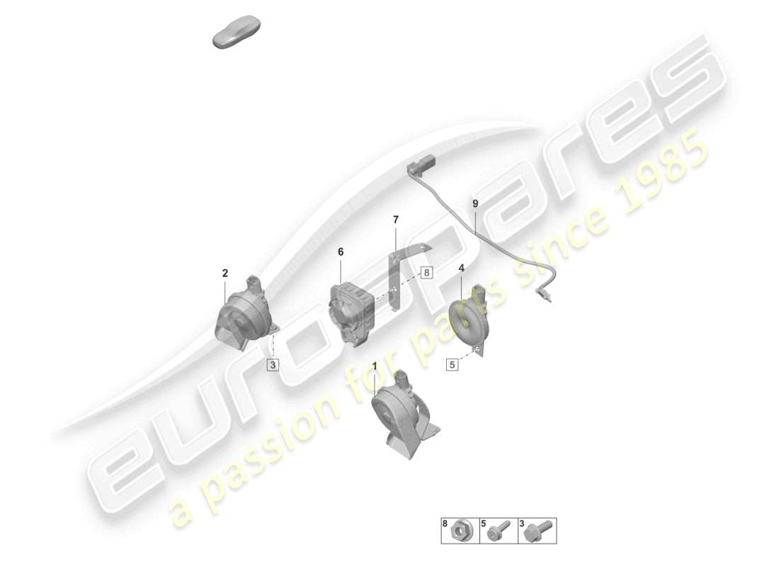 porsche 2024 (panamera 971-2) schema delle parti del segnalatore acustico della fanfara del segnalatore acustico dell'allarme