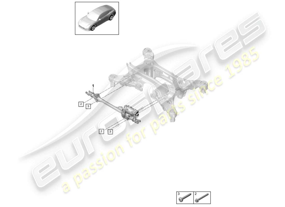 porsche 2021 (panamera 971-1) schema delle parti dell'asse posteriore dello sterzo