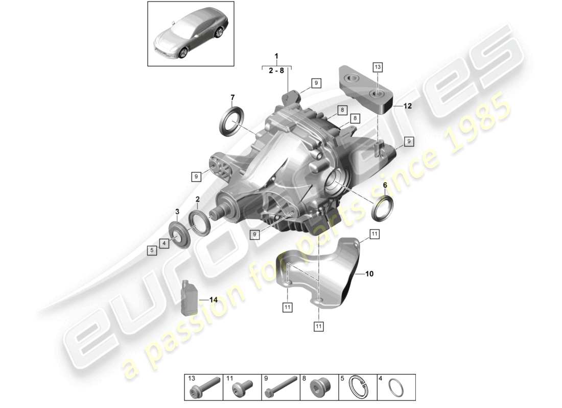porsche 2021 (panamera 971-1) differenziale dell'asse posteriore diagramma delle parti