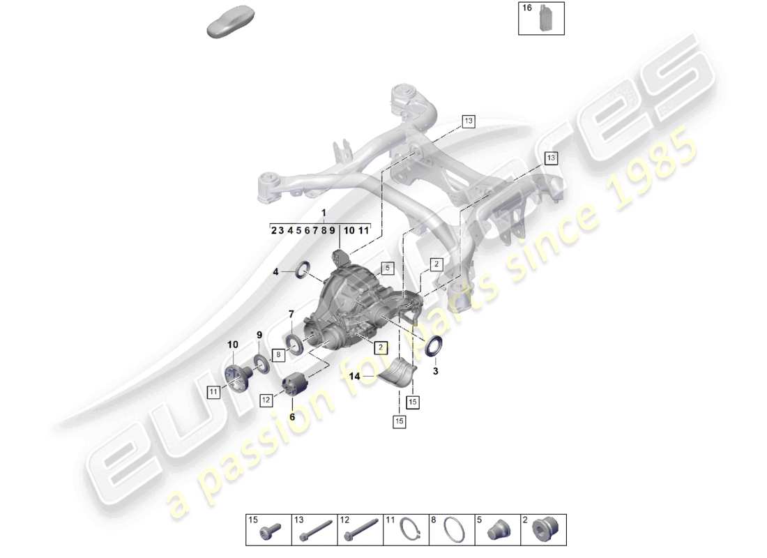 porsche 2023 (cayenne e3 pa) differenziale dell'asse posteriore per modelli senza bloccaggio del differenziale schema delle parti