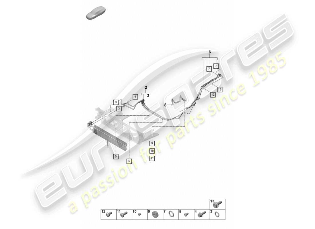 porsche 2023 (panamera 971-2) linea di pressione dell'olio del radiatore dell'olio del cambio per il raffreddamento dell'olio del cambio - pdk - schema dei componenti del cambio