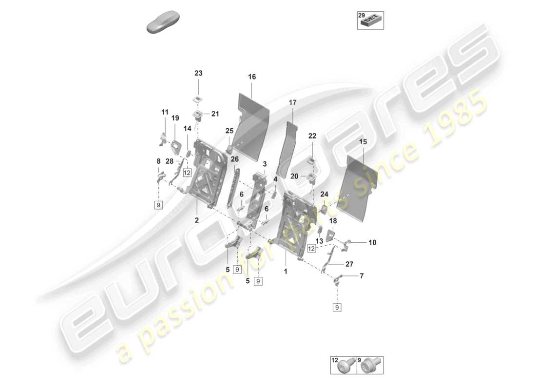 porsche 2022 (taycan 9j1-1) sedile comfort con telaio schienale diagramma delle parti