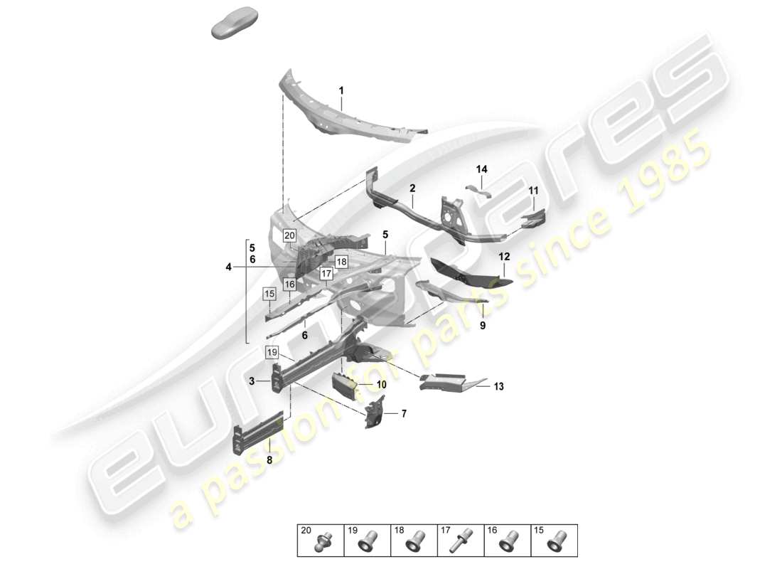 porsche 2026 (taycan 9j1-2) parte anteriore elemento laterale montaggio del montante della sospensione diagramma delle parti
