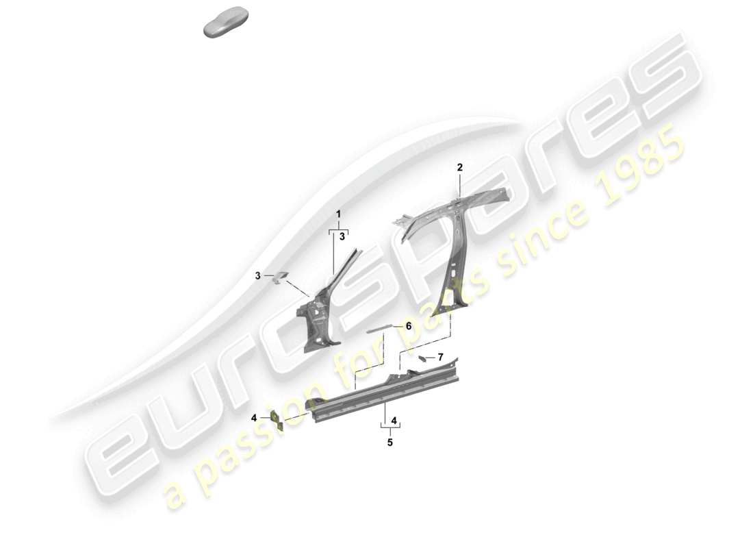 porsche 2026 (taycan 9j1-2) pannello laterale, frontale interno, diagramma delle parti interne
