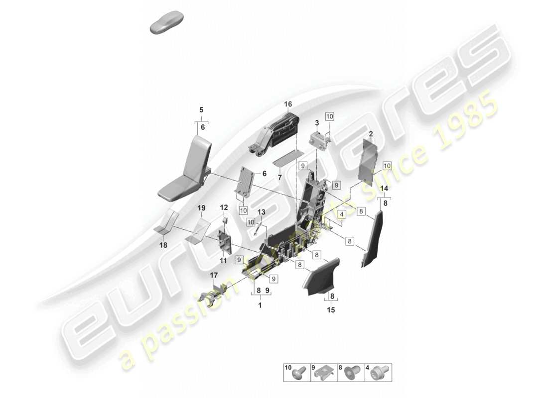 porsche 2024 (panamera 971-2) schema delle parti aziendali della consolle centrale posteriore