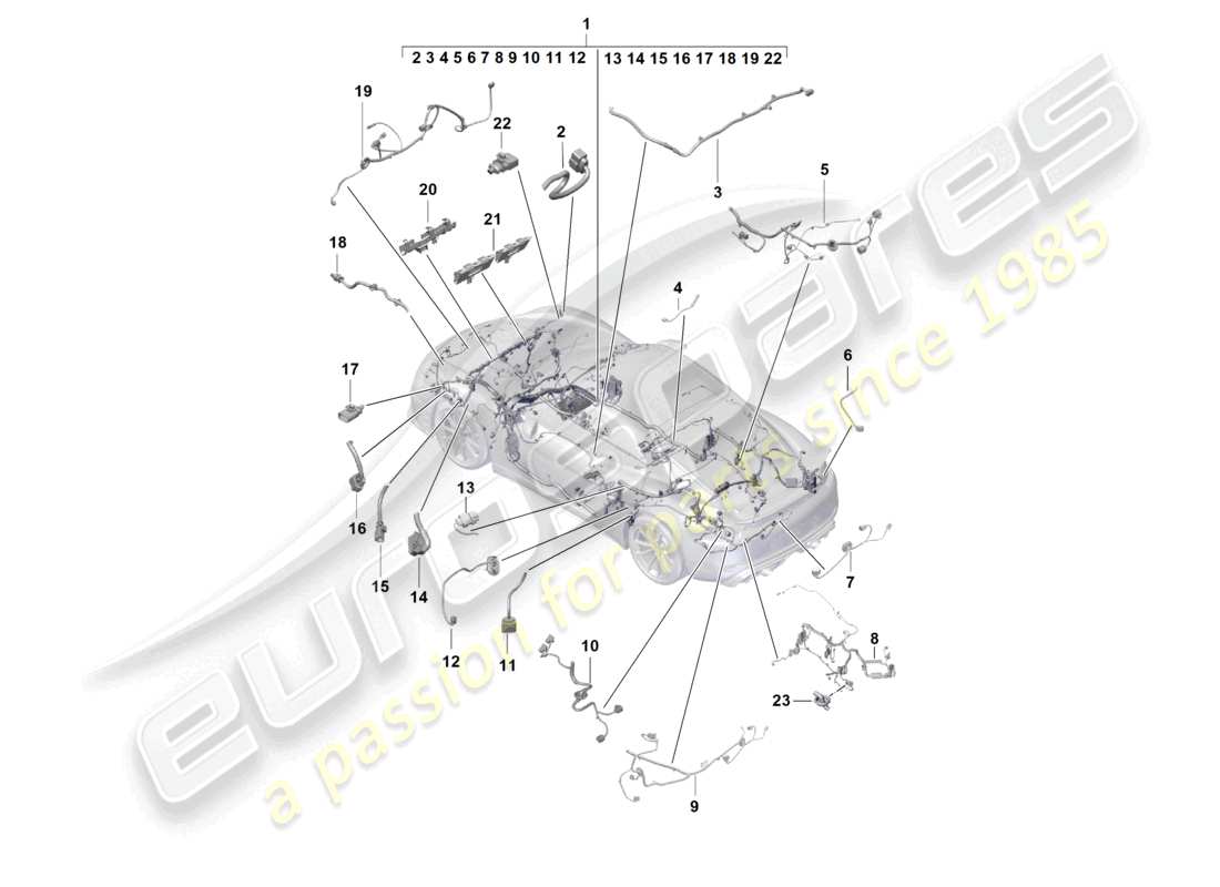 porsche 2021 (718 cayman gt4) cablaggi cablaggio dell'abitacolo e della sezione parziale schema delle parti