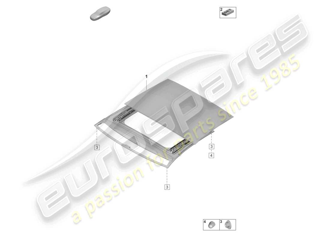 porsche 2024 (panamera 971-2) schema delle parti del telaio del tetto scorrevole in vetro