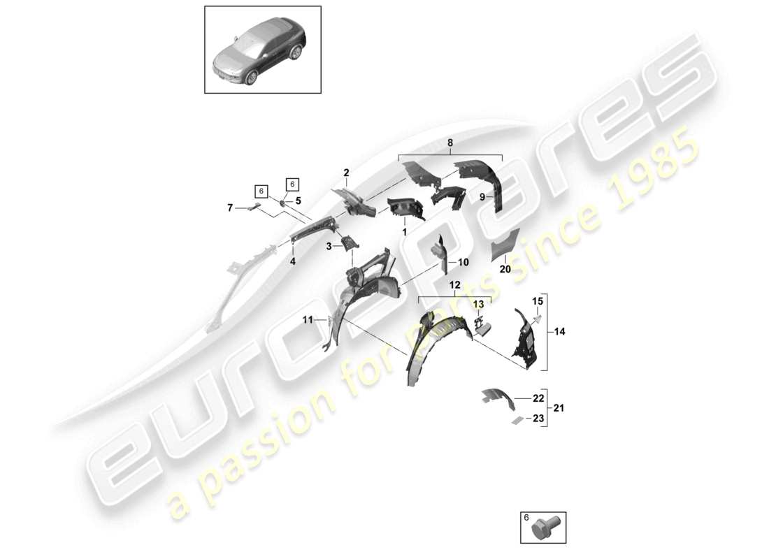 porsche 2023 (cayenne e3 9ya/9yb) parte laterale posteriore, diagramma interno della parte coupé